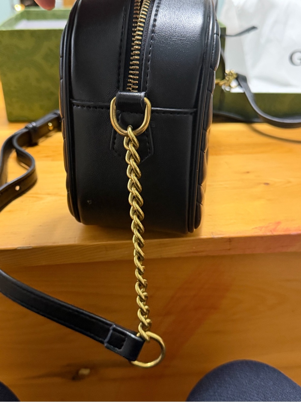 Fashion inspired Black Chevron Crossbody Bag with Gold Double-G - Picture 8 of 16